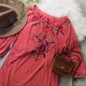 🌻 Johnny Was Off The Shoulder Embroidered Dress